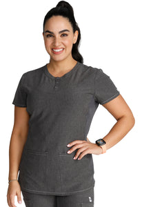 Cherokee Snap Front Henley Top in Heather Pewter